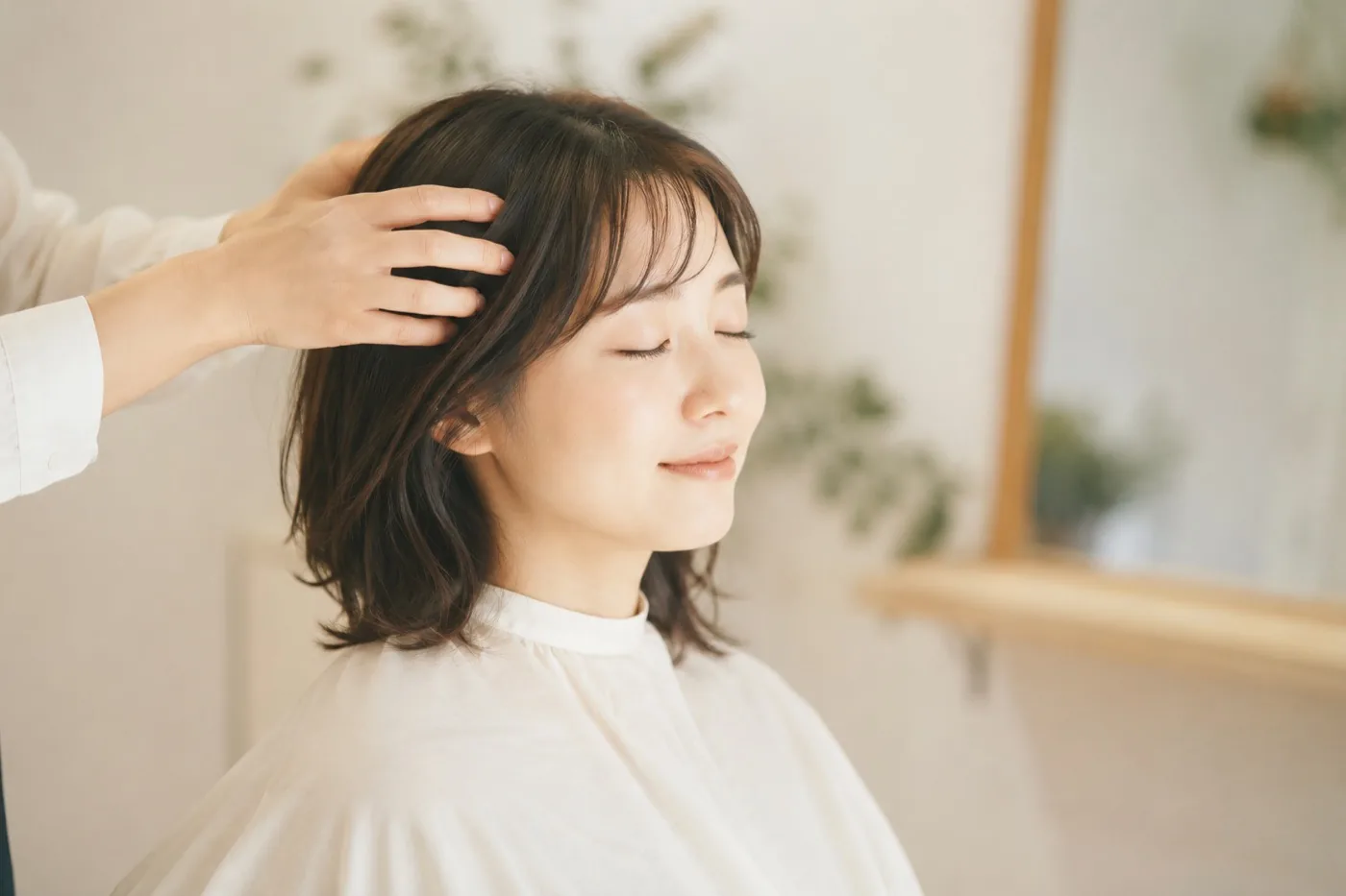 美容院でリラックスして過ごす女性